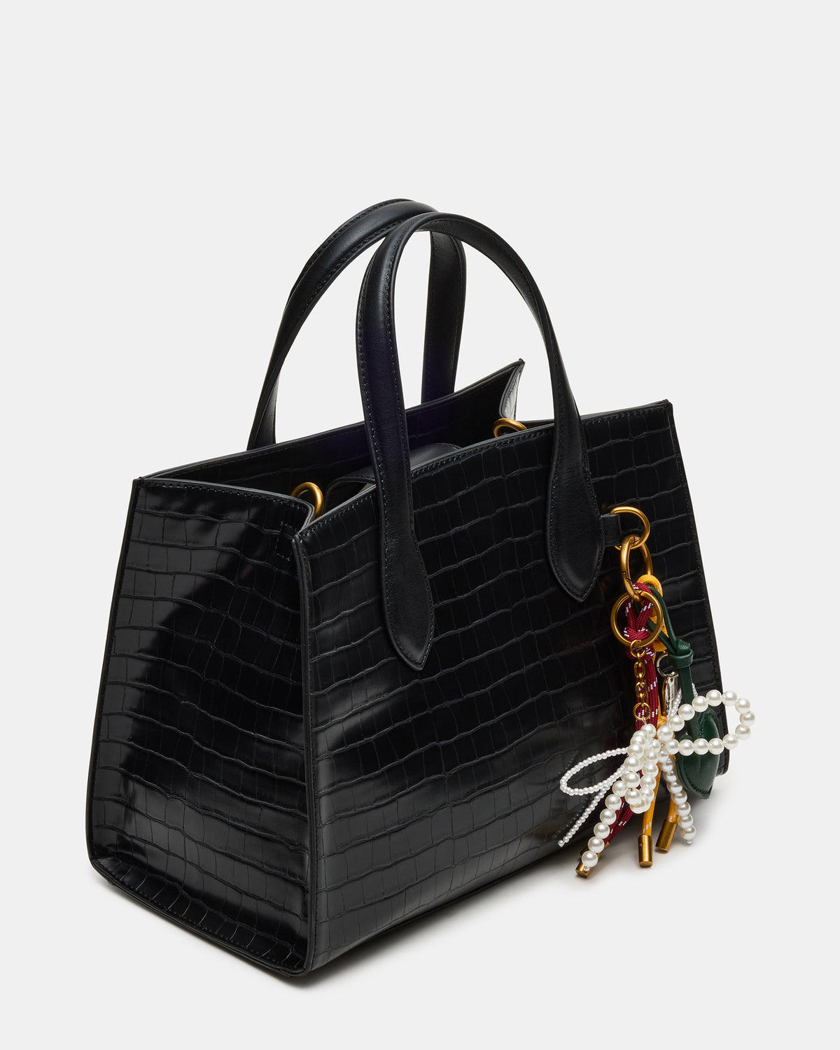 CALLEB Bag Black Crocodile Structured Tote Crossbody Handbag | Steve Madden Sale