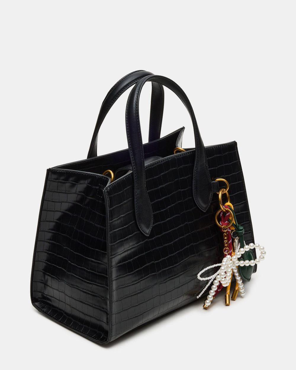 CALLEB Bag Black Crocodile Structured Tote Crossbody Handbag | Steve Madden Sale