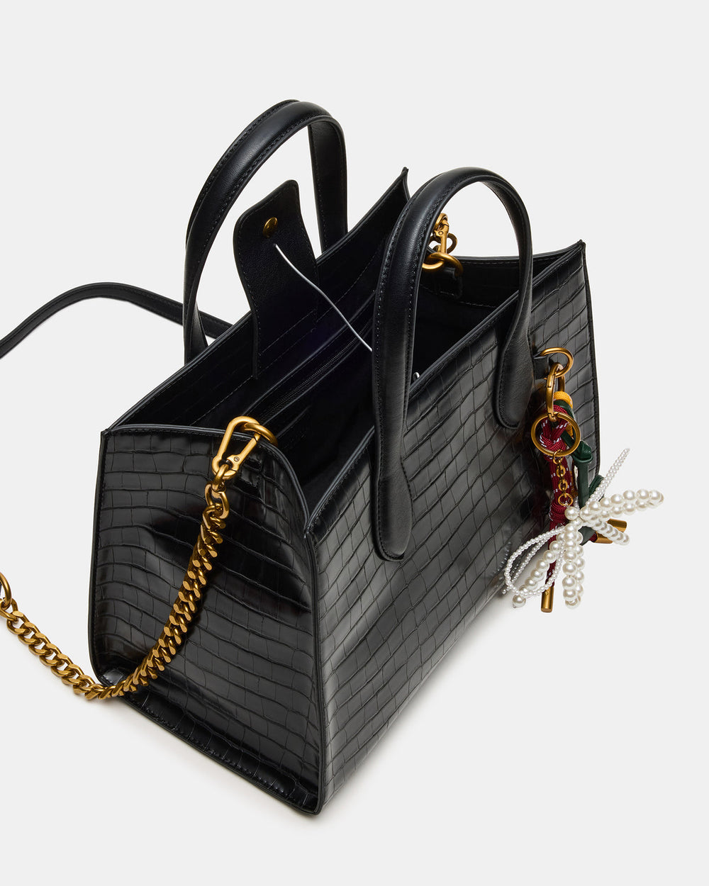 CALLEB Bag Black Crocodile Structured Tote Crossbody Handbag | Steve Madden Sale