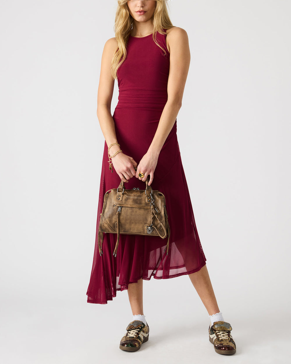 RIGGS Brown Distressed Slouchy Top-Handle Crossbody Satchel Handbag | Steve Madden near me
