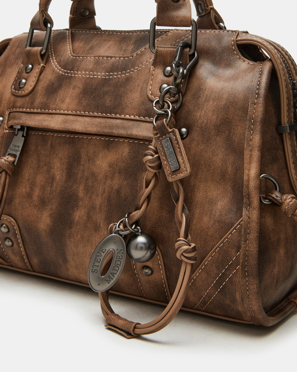 RIGGS Brown Distressed Slouchy Top-Handle Crossbody Satchel Handbag | Steve Madden near me