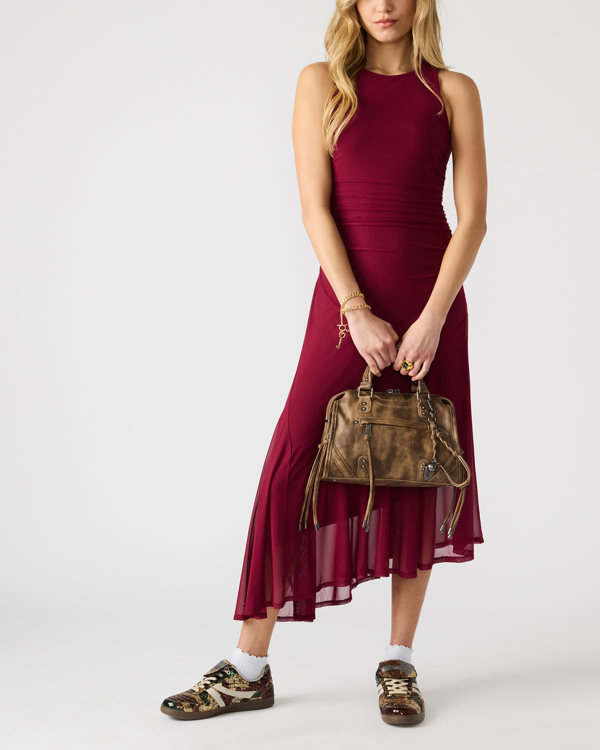 RIGGS Brown Distressed Slouchy Top-Handle Crossbody Satchel Handbag | Steve Madden near me