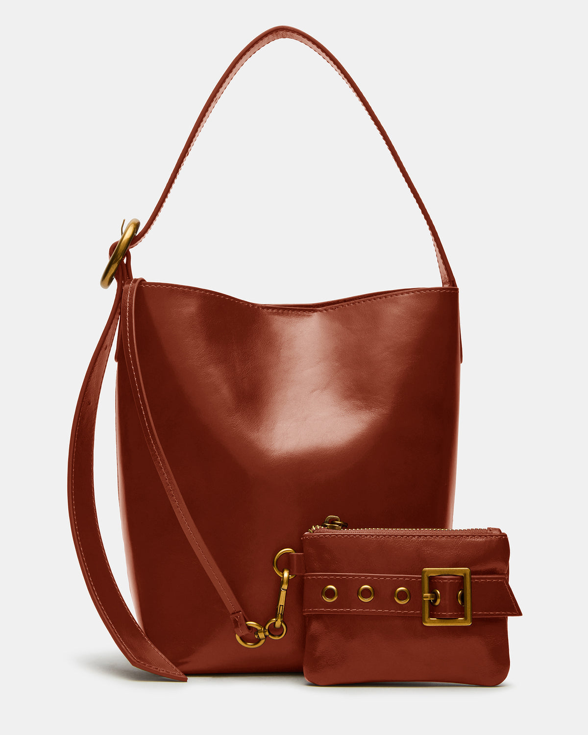 SOFIEE Bag Rust Leather Shoulder Strap Bucket Tote Handbag | Steve Madden outlet