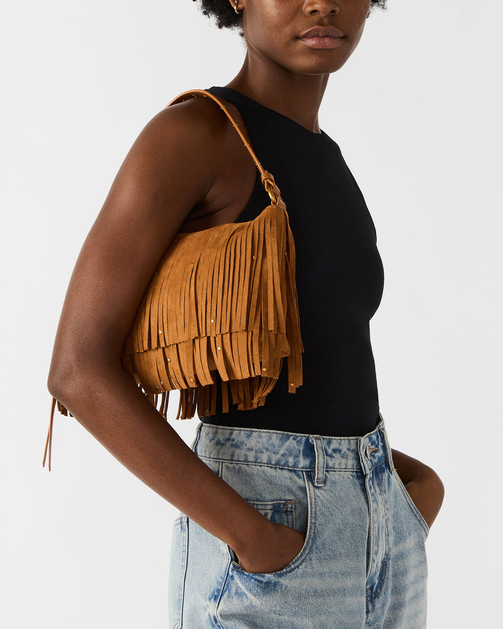 BOHEME Bag Tobacco Shoulder Strap Studded Fringe Handbag | Steve Madden Sale