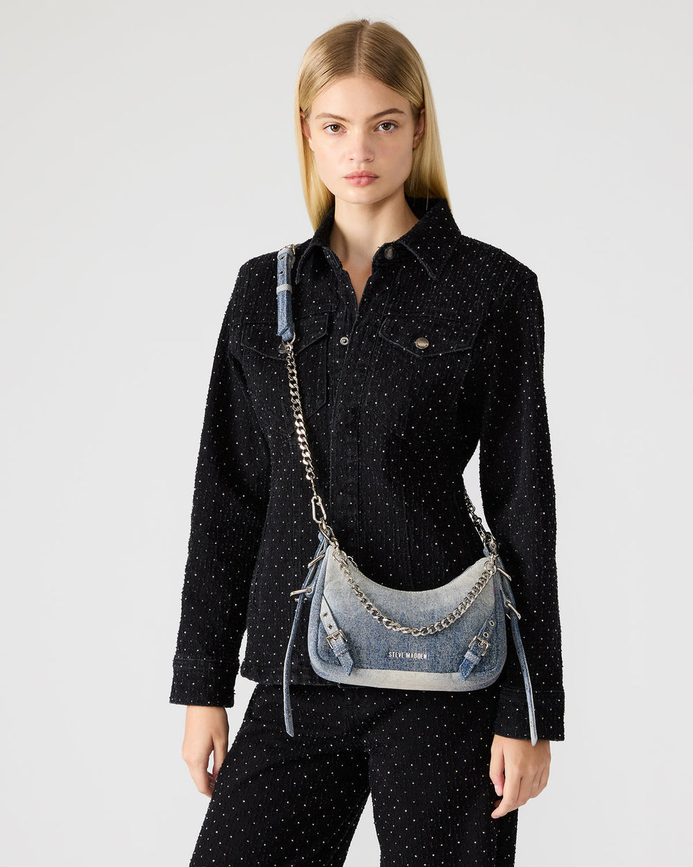 VITAL Denim Fabric Women's Shoulder Bag | Steve Madden near me