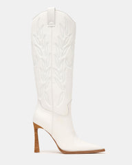 KINZEE White Leather Pointed-Toe Knee-High Western Stiletto Women's Boot | Steve Madden online