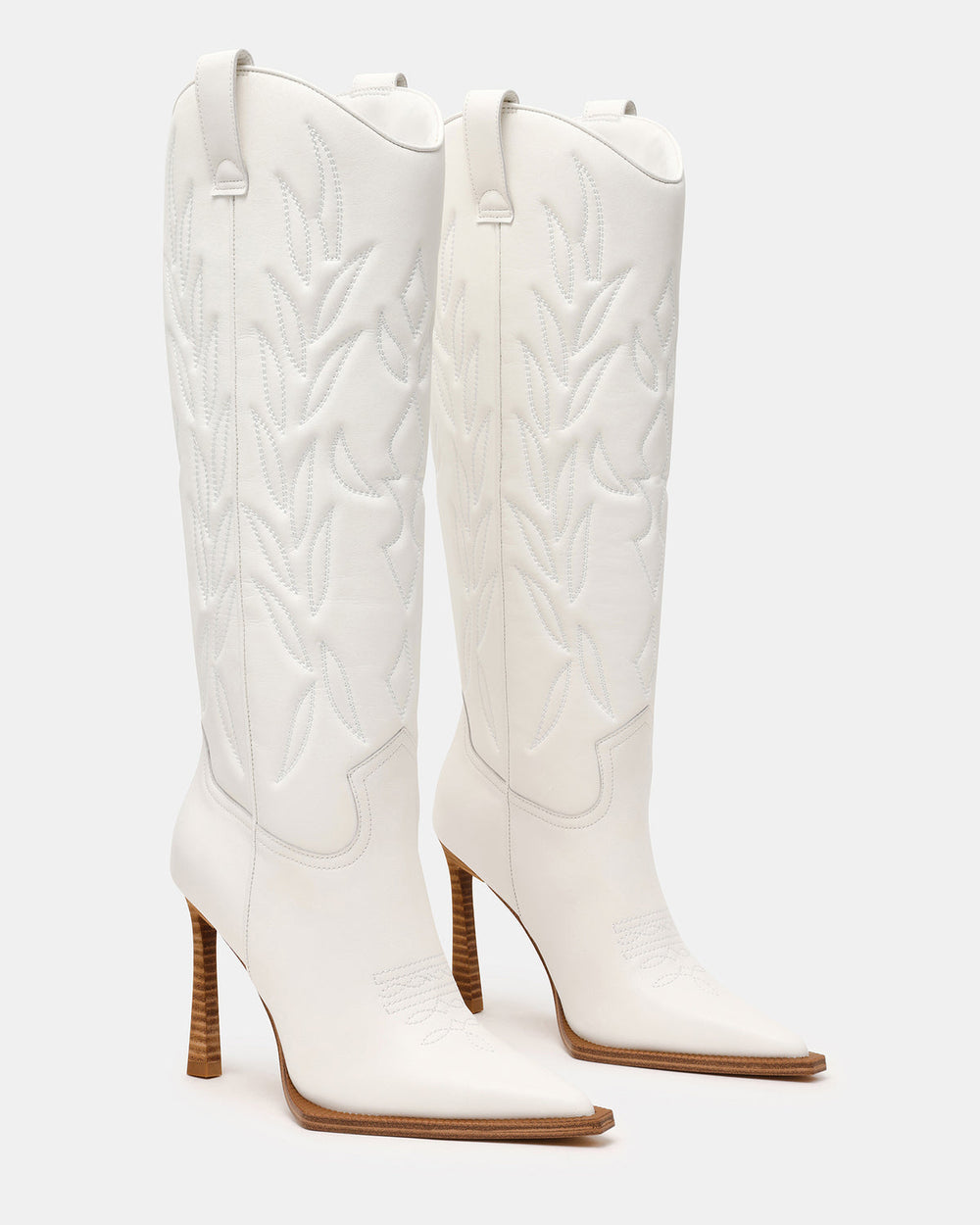 KINZEE White Leather Pointed-Toe Knee-High Western Stiletto Women's Boot | Steve Madden online
