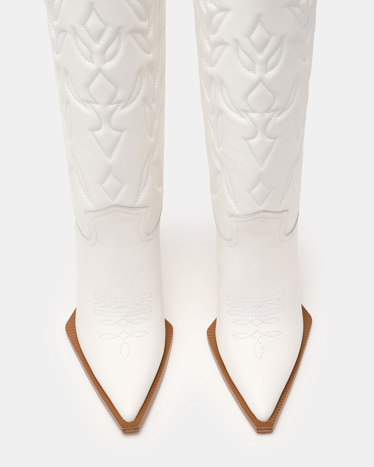 KINZEE White Leather Pointed-Toe Knee-High Western Stiletto Women's Boot | Steve Madden online