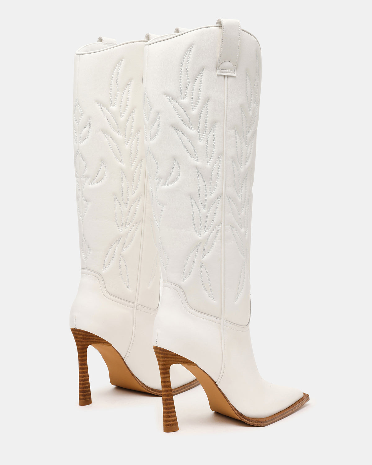 KINZEE White Leather Pointed-Toe Knee-High Western Stiletto Women's Boot | Steve Madden online