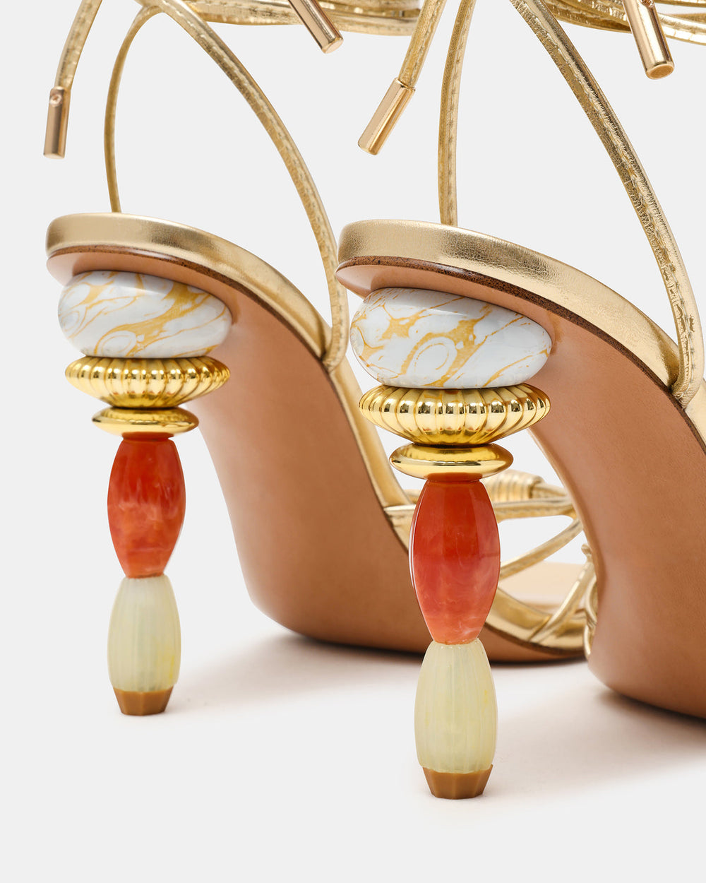 SOLENA Gold Strappy Leg-Tie Square-Toe Women's Sculptured Heel | Steve Madden US