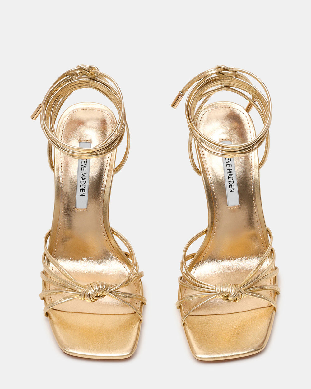 SOLENA Gold Strappy Leg-Tie Square-Toe Women's Sculptured Heel | Steve Madden US