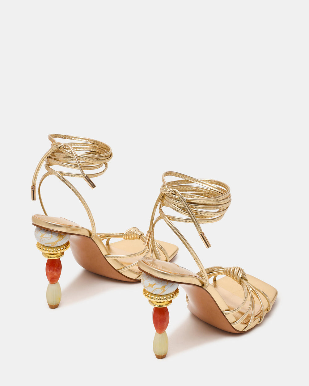 SOLENA Gold Strappy Leg-Tie Square-Toe Women's Sculptured Heel | Steve Madden US