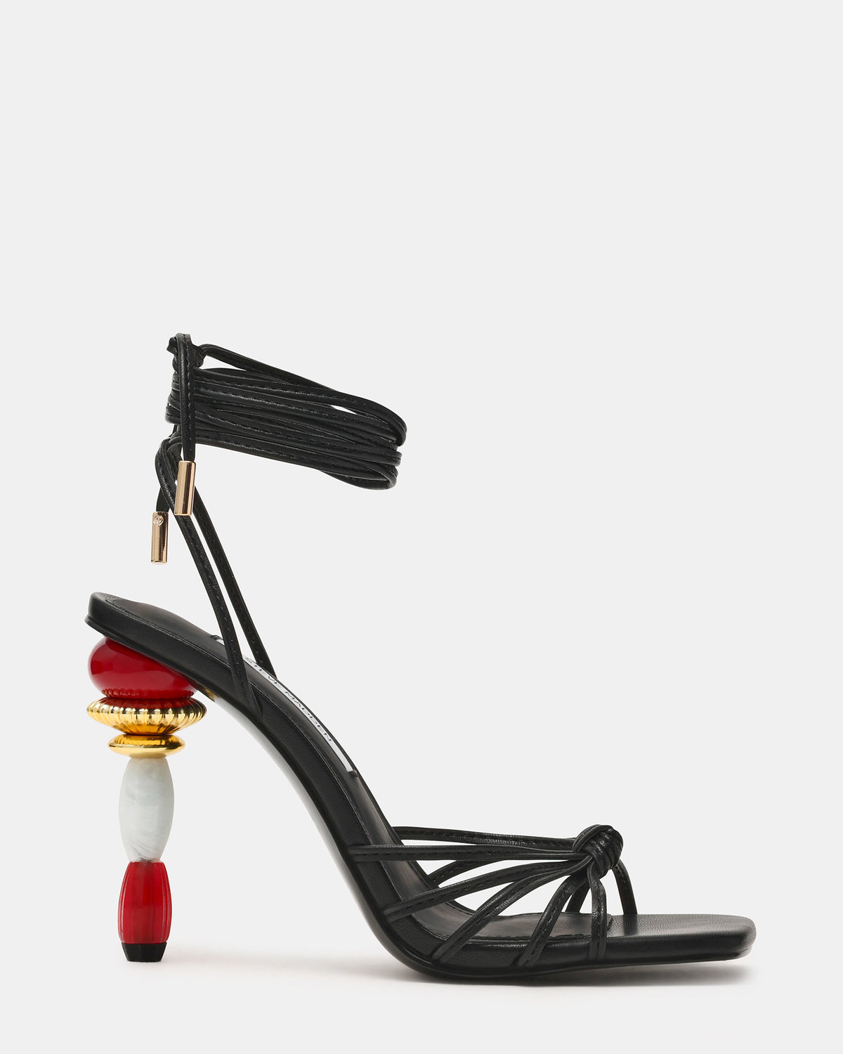 SOLENA Black Strappy Leg-Tie Square-Toe Women's Sculptured Heel | Steve Madden outlet