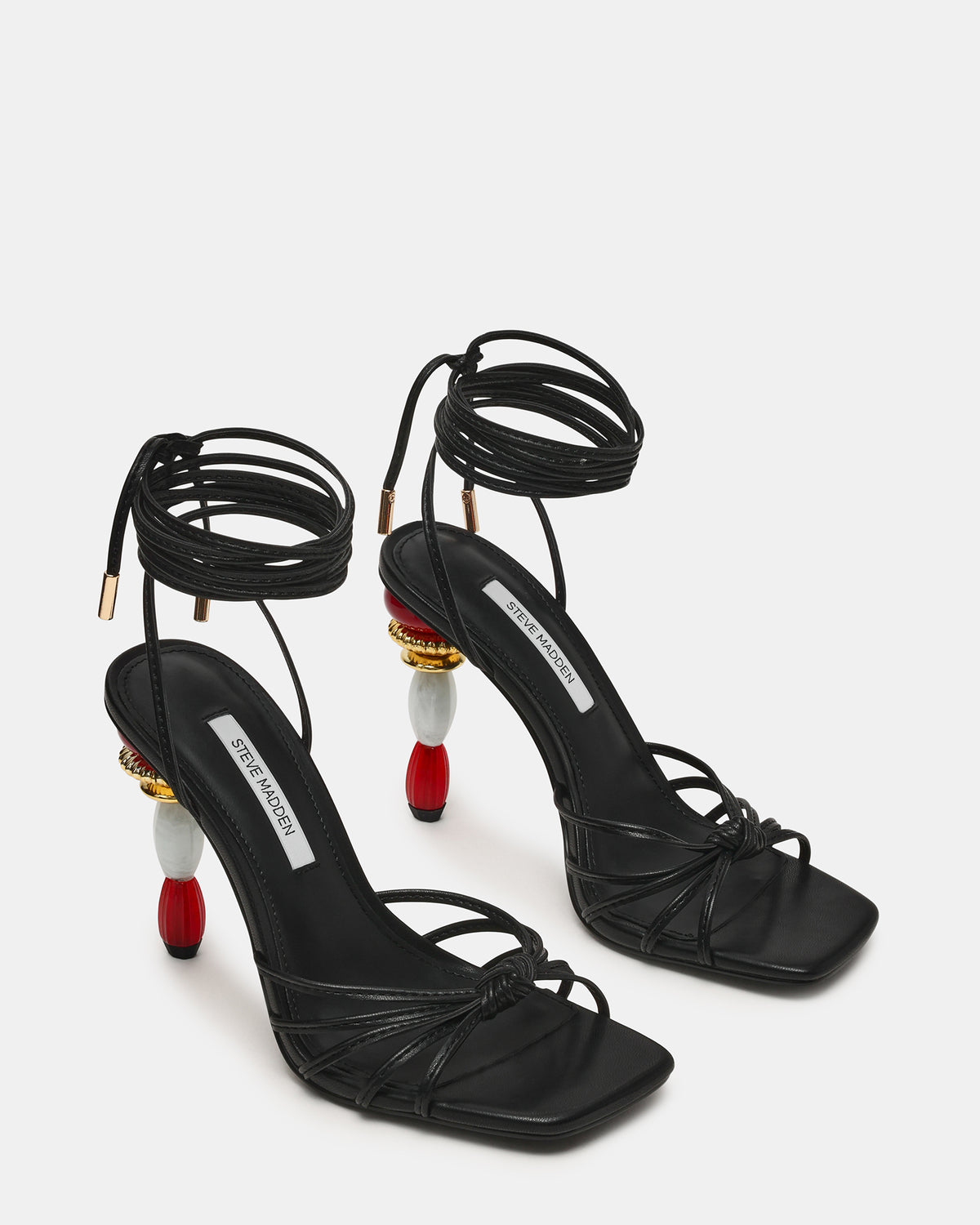 SOLENA Black Strappy Leg-Tie Square-Toe Women's Sculptured Heel | Steve Madden outlet