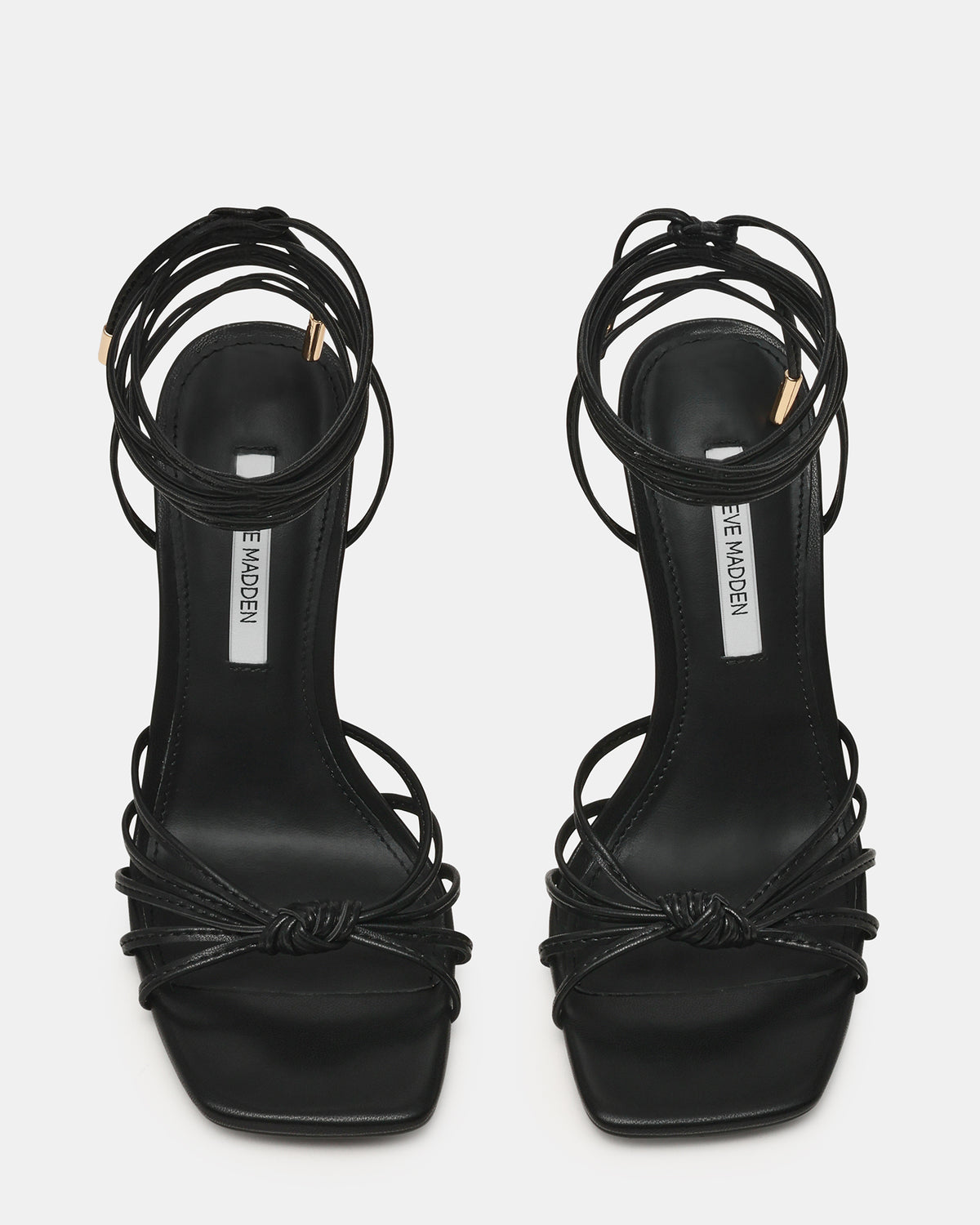 SOLENA Black Strappy Leg-Tie Square-Toe Women's Sculptured Heel | Steve Madden outlet