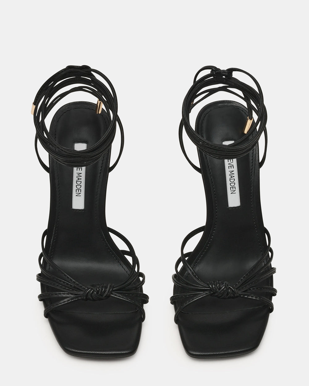 SOLENA Black Strappy Leg-Tie Square-Toe Women's Sculptured Heel | Steve Madden outlet