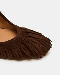 GREER Brown Suede Fringe Slingback Round-Toe Women's Heel | Steve Madden Sale