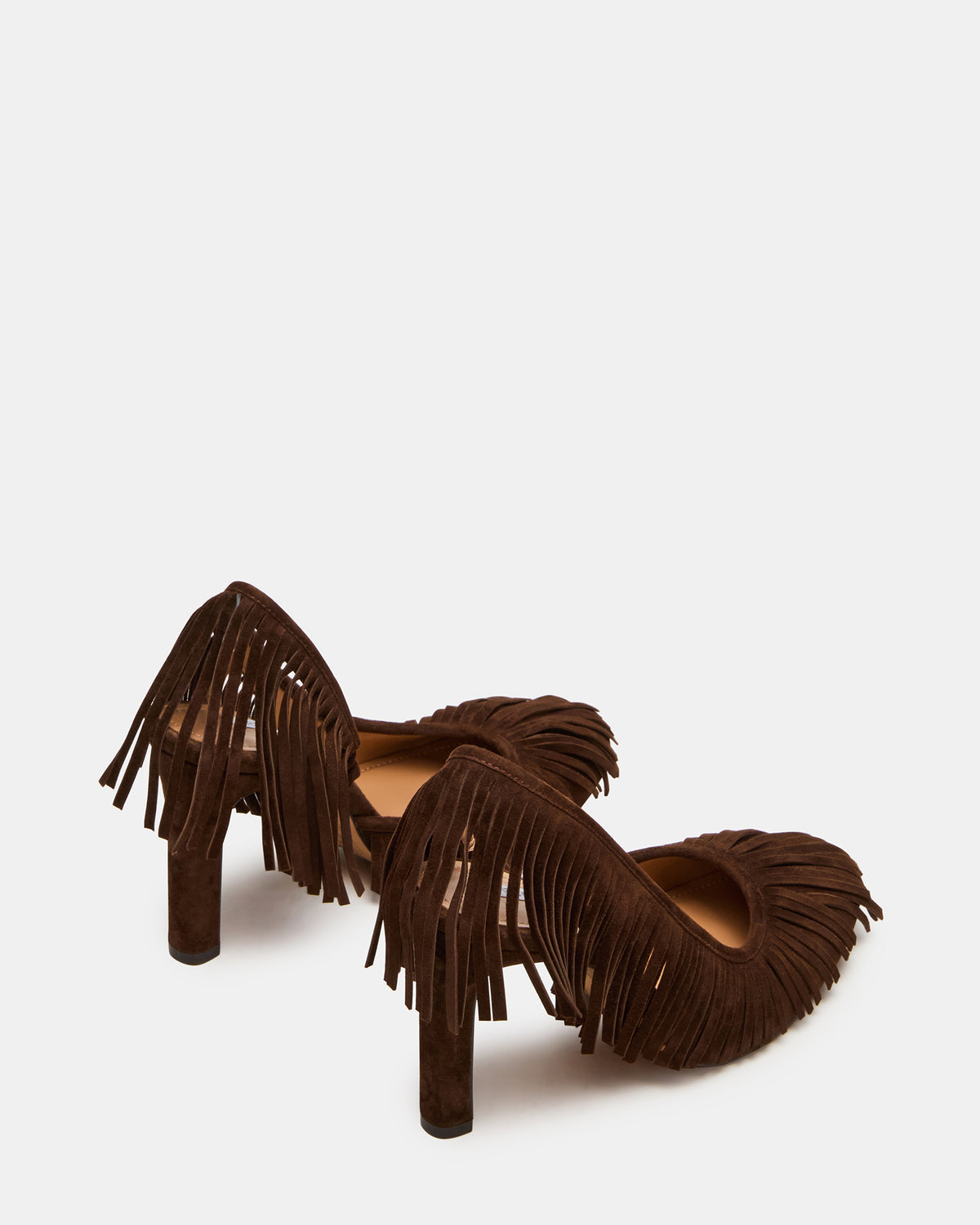 GREER Brown Suede Fringe Slingback Round-Toe Women's Heel | Steve Madden Sale