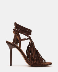 TALIA Brown Suede Fringe Beaded Stiletto Strappy Leg-Ties Women's Heel | Steve Madden for Sale