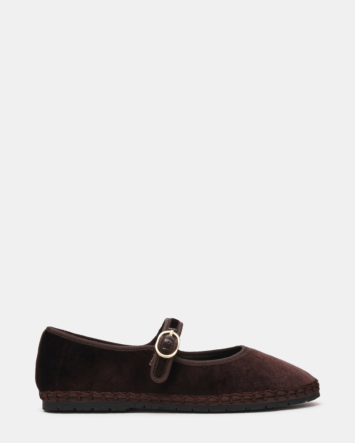 VELMA Brown Velvet Mary Jane Gold-Detail Buckle Women's Flat | Steve Madden Sale