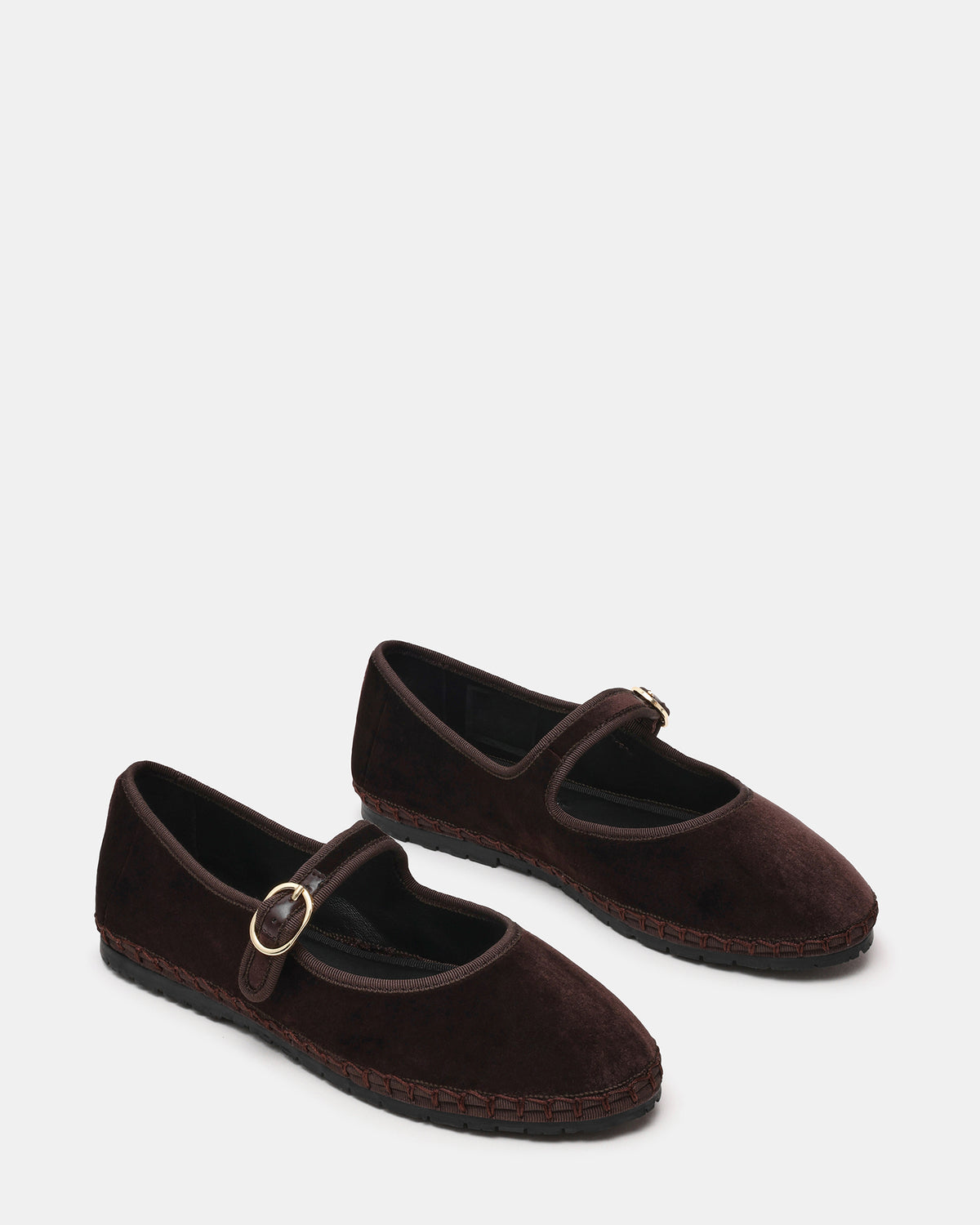 VELMA Brown Velvet Mary Jane Gold-Detail Buckle Women's Flat | Steve Madden Sale
