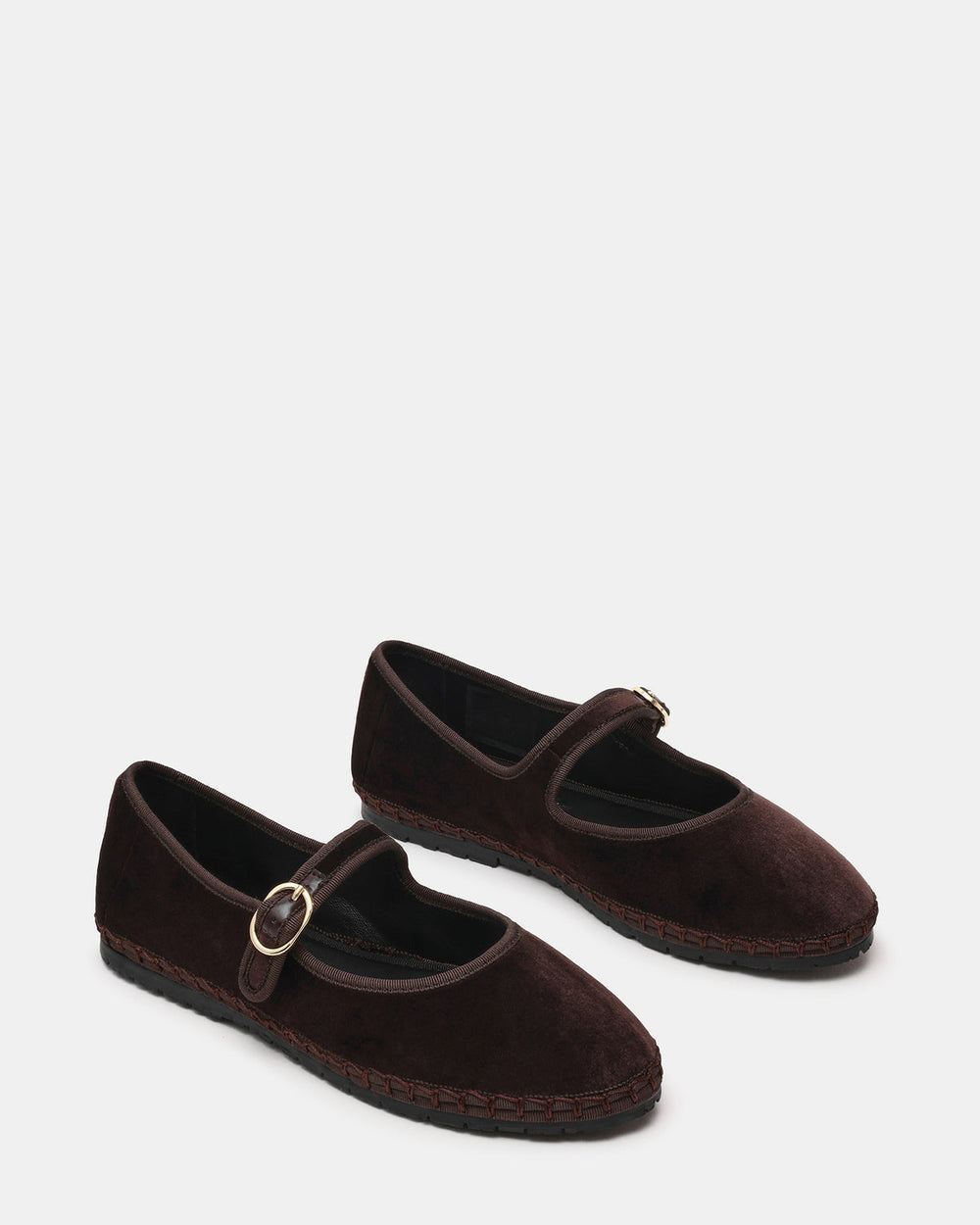 VELMA Brown Velvet Mary Jane Gold-Detail Buckle Women's Flat | Steve Madden Sale