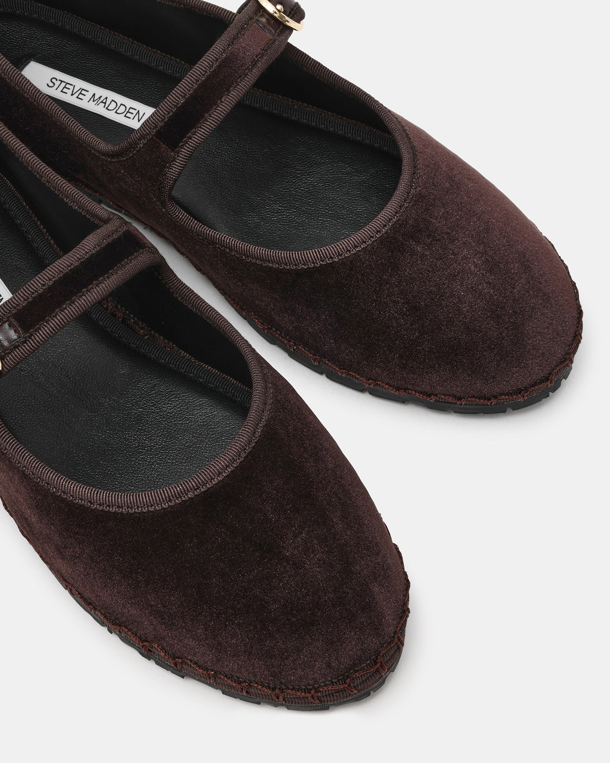 VELMA Brown Velvet Mary Jane Gold-Detail Buckle Women's Flat | Steve Madden Sale