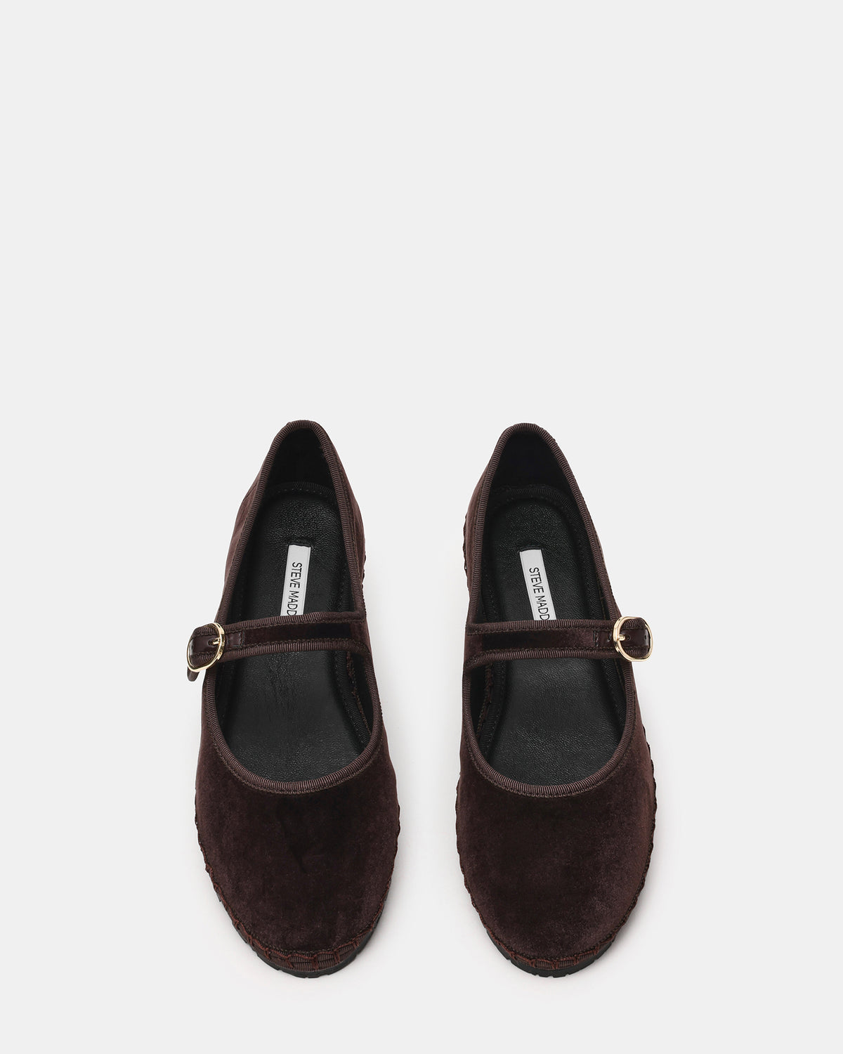 VELMA Brown Velvet Mary Jane Gold-Detail Buckle Women's Flat | Steve Madden Sale