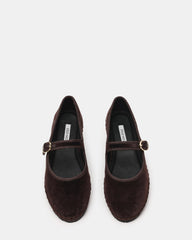 VELMA Brown Velvet Mary Jane Gold-Detail Buckle Women's Flat | Steve Madden Sale