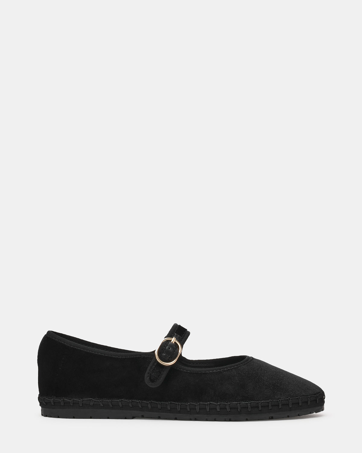 VELMA Black Velvet Mary Jane Gold-Detail Buckle Women's Flat | Steve Madden for Sale