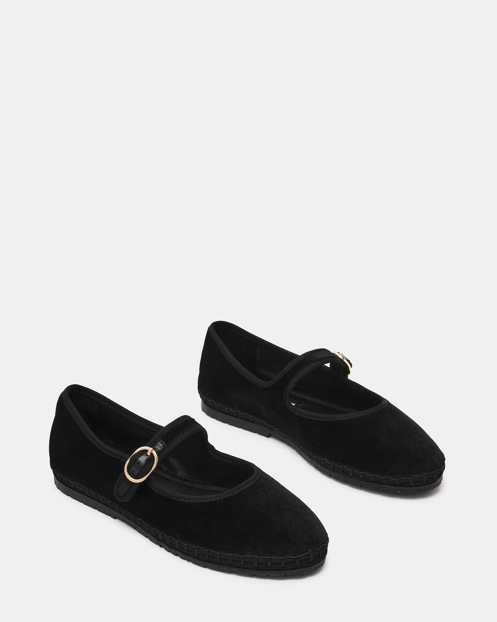 VELMA Black Velvet Mary Jane Gold-Detail Buckle Women's Flat | Steve Madden for Sale