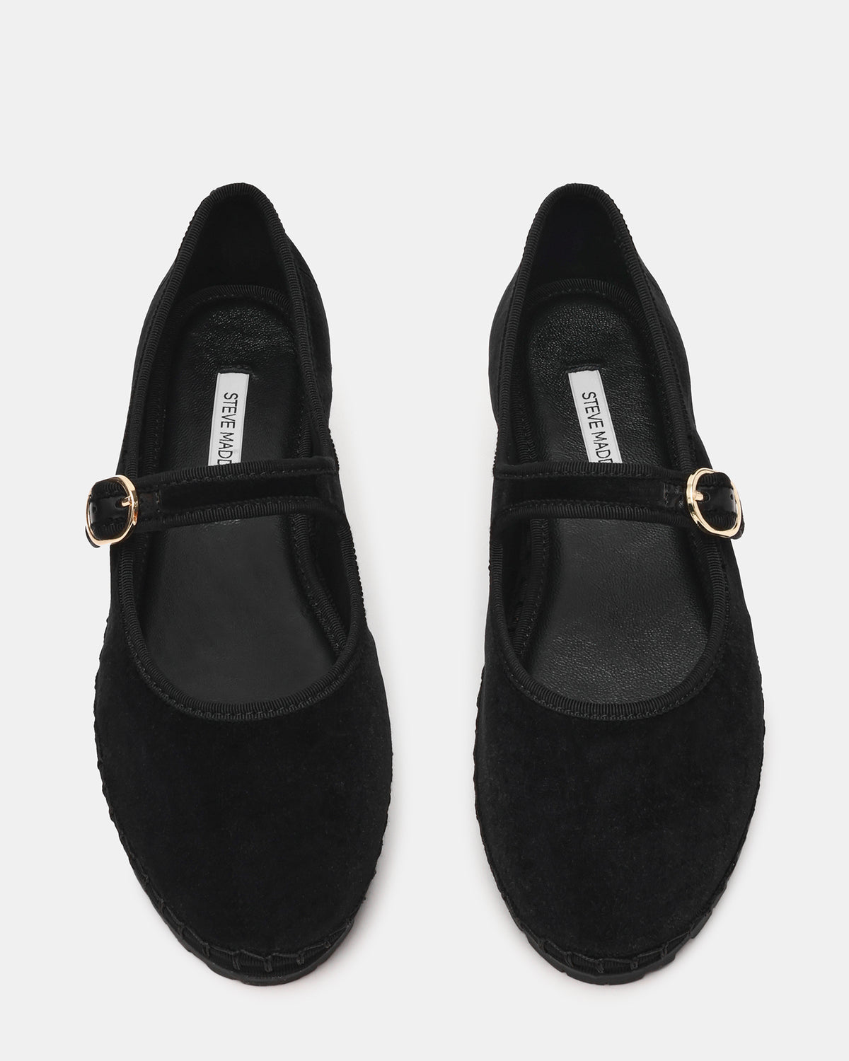 VELMA Black Velvet Mary Jane Gold-Detail Buckle Women's Flat | Steve Madden for Sale