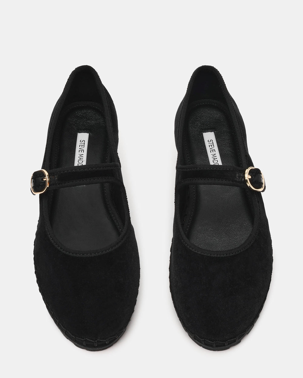 VELMA Black Velvet Mary Jane Gold-Detail Buckle Women's Flat | Steve Madden for Sale