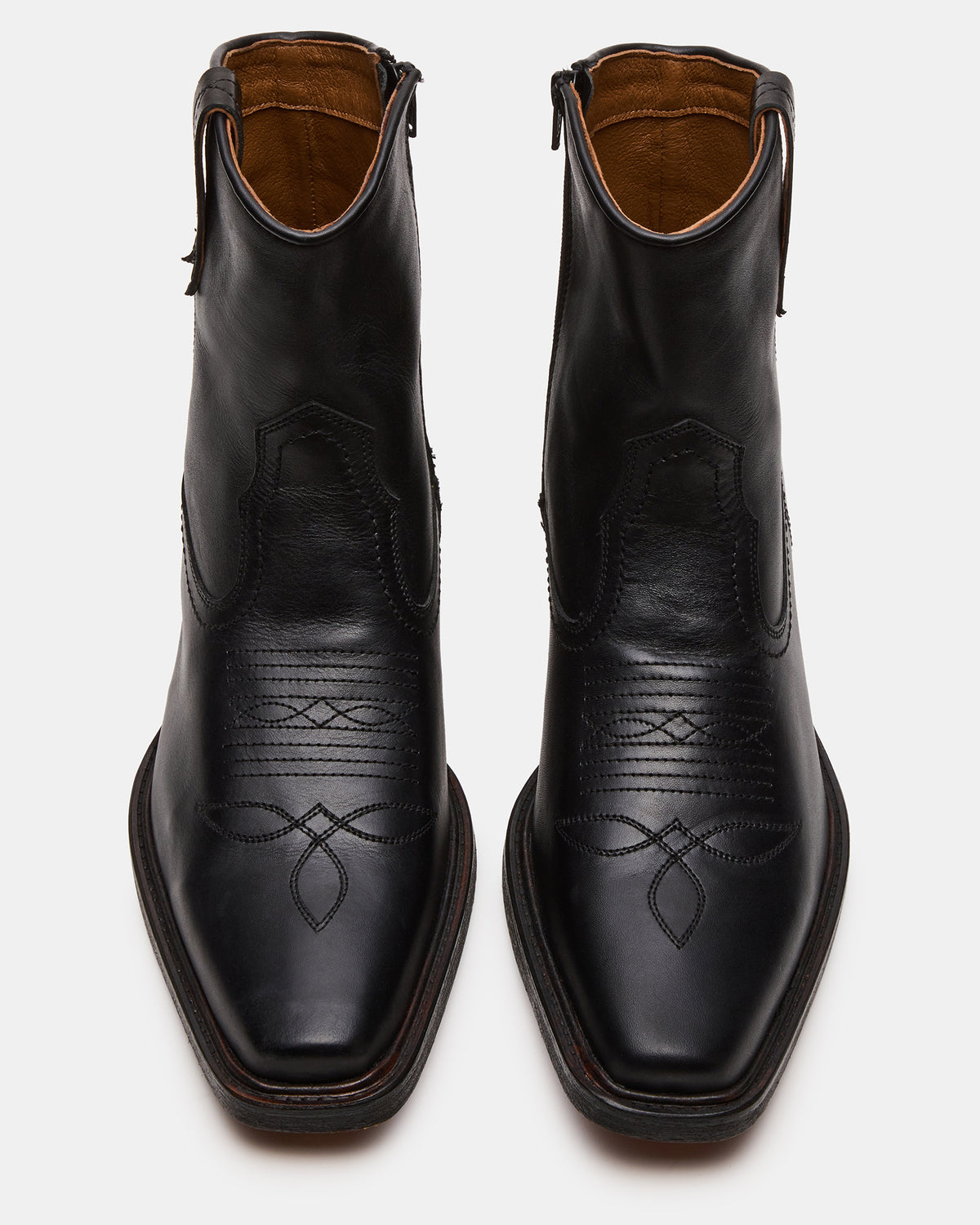 SANDERSON Black Leather Square-Toe Western Men's Ankle Boot | Steve Madden US