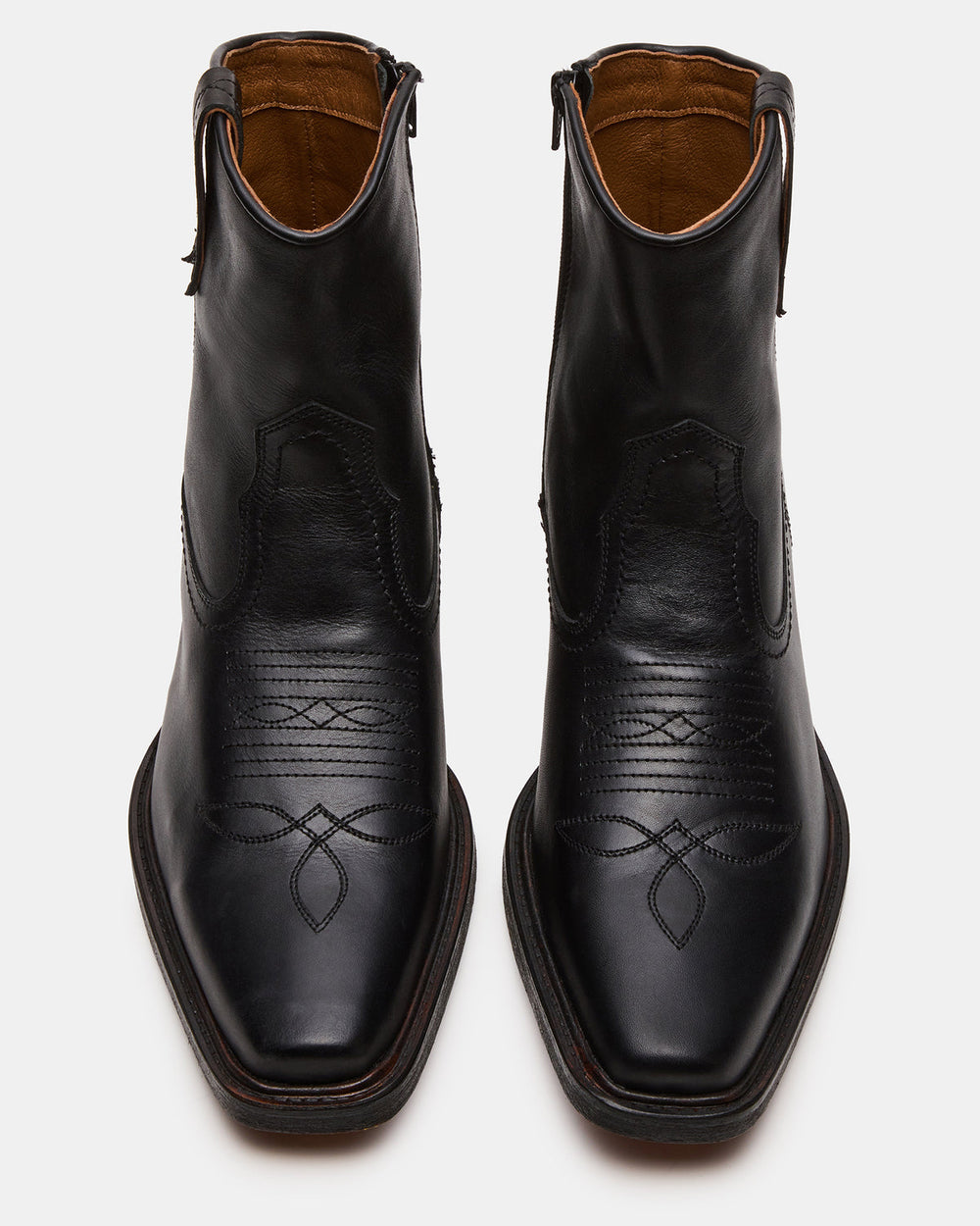 SANDERSON Black Leather Square-Toe Western Men's Ankle Boot | Steve Madden US