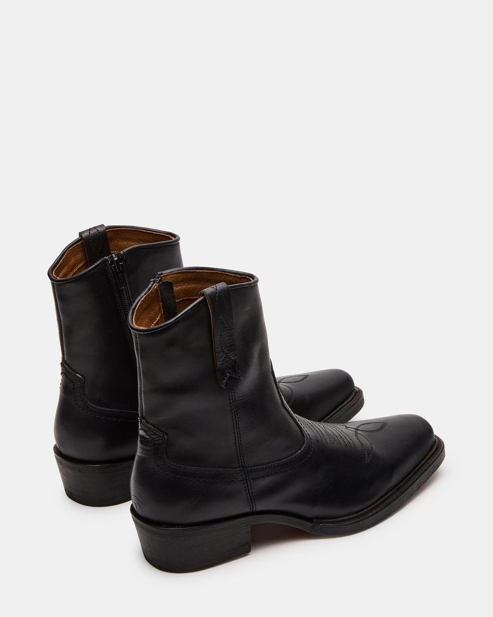 SANDERSON Black Leather Square-Toe Western Men's Ankle Boot | Steve Madden US