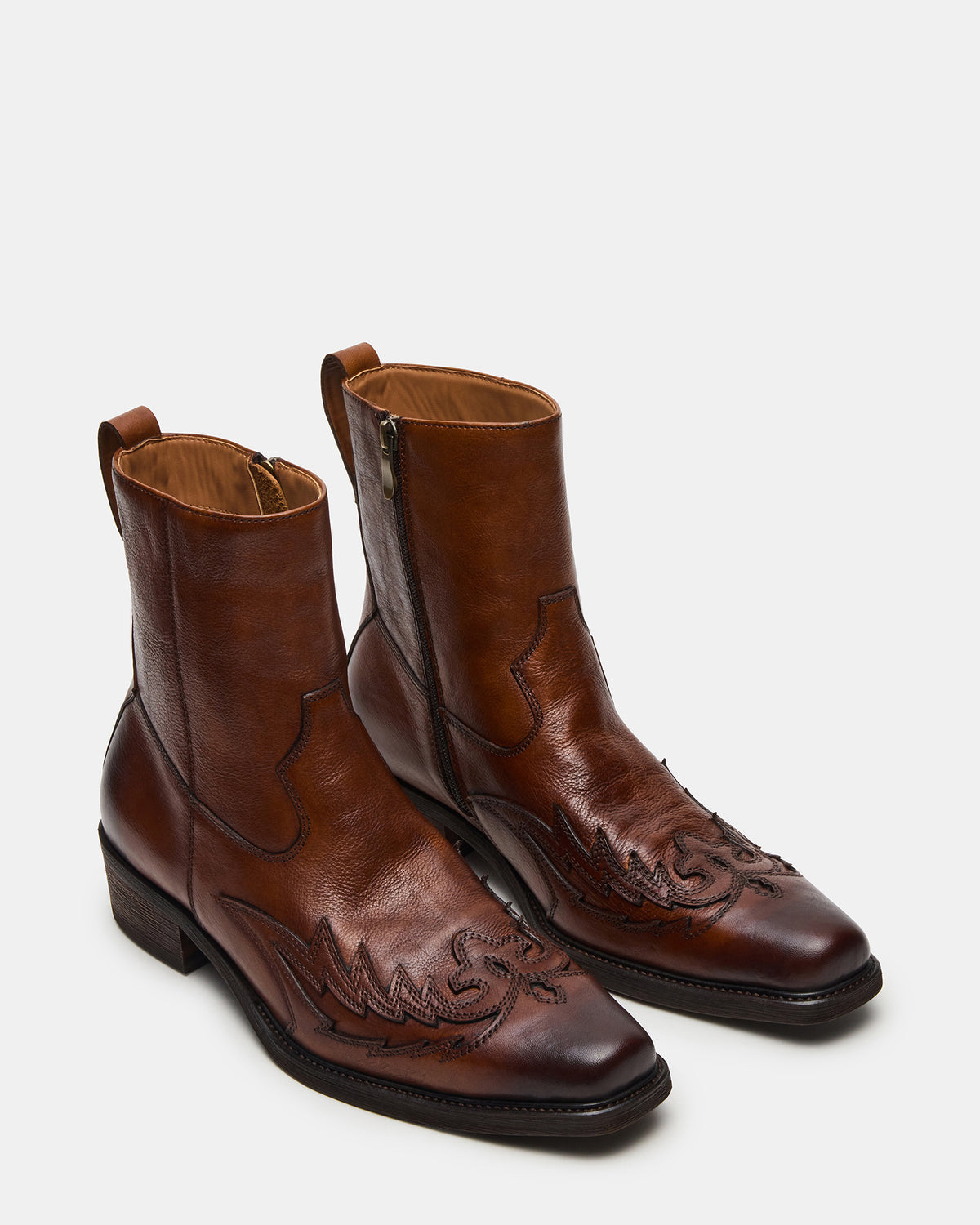 SANTANA Brown Leather Western Men's Ankle Boot | Steve Madden for Sale