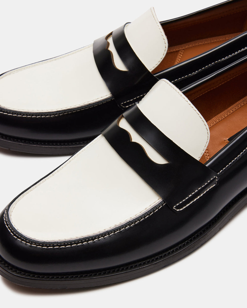 NATAN Black/ White Leather Men's Slip-On Dress Loafer | Steve Madden on Sale