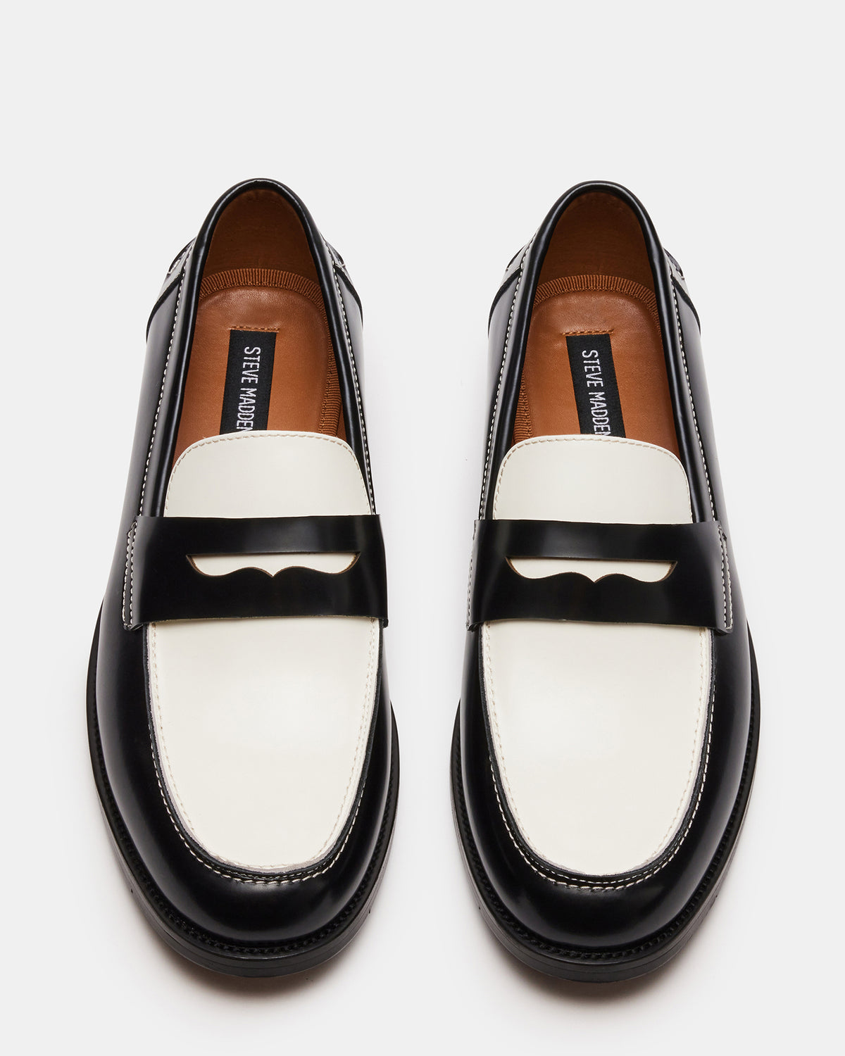 NATAN Black/ White Leather Men's Slip-On Dress Loafer | Steve Madden on Sale