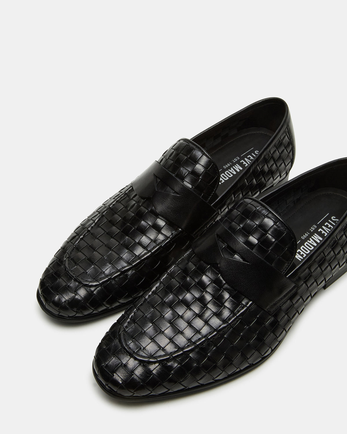 POCO Black Leather Woven Slip-On Men's Dress Loafer | Steve Madden for Sale