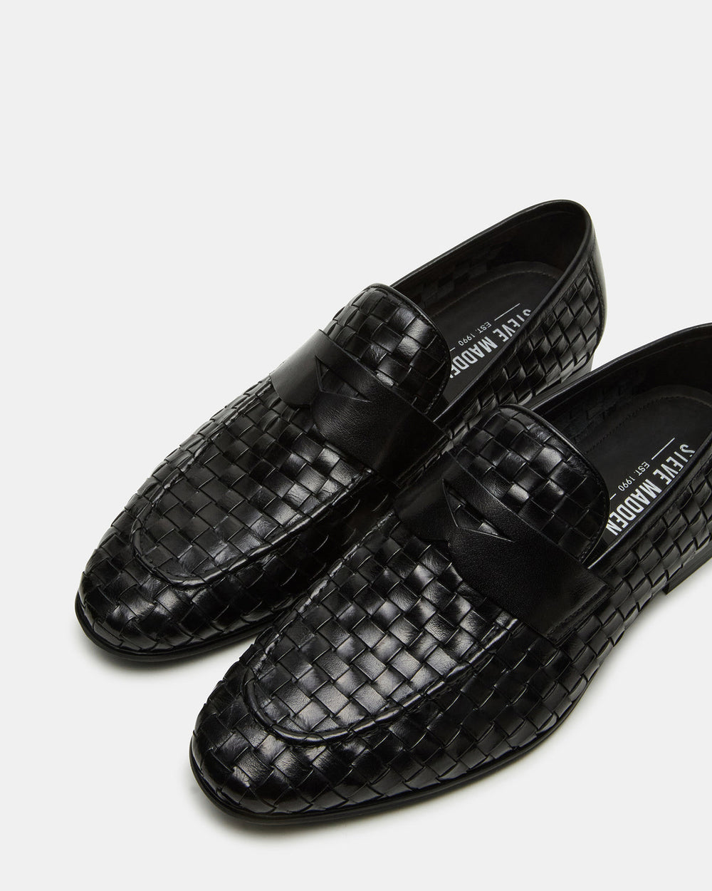 POCO Black Leather Woven Slip-On Men's Dress Loafer | Steve Madden for Sale