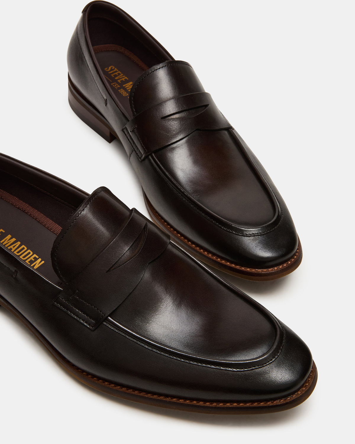 LIGHTNING Brown Leather Round-Toe Slip-On Men's Loafer | Steve Madden outlet
