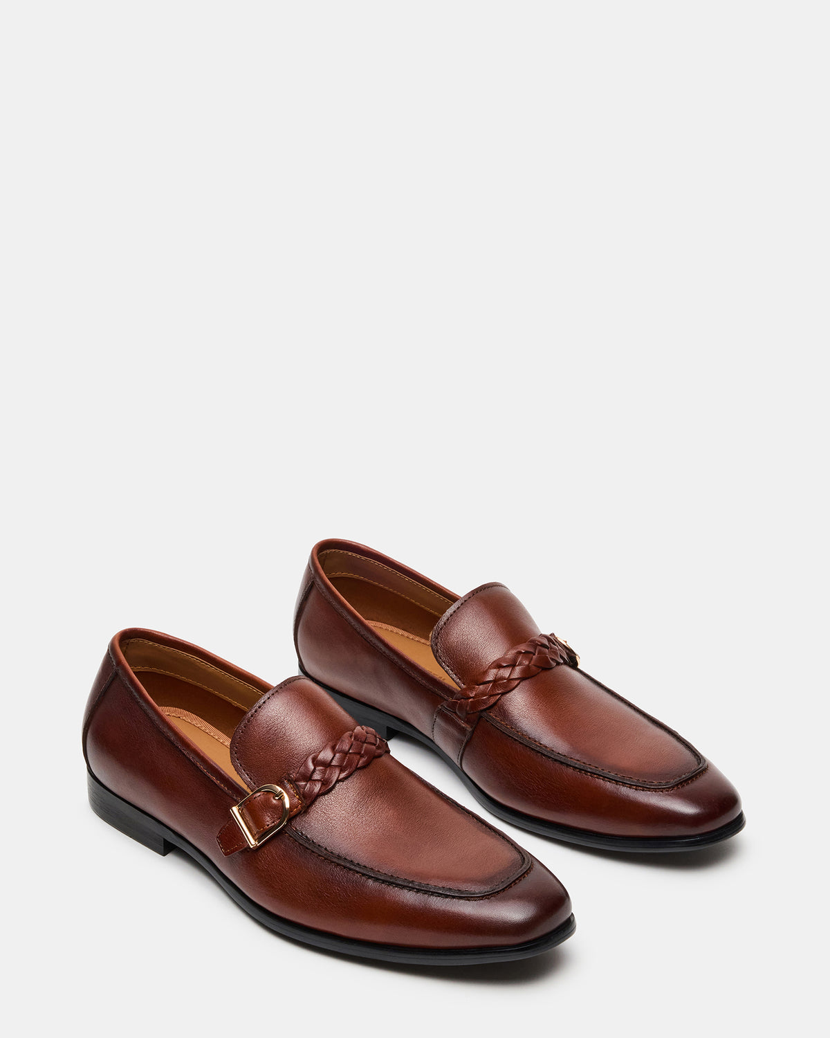 CHAPLIN Tan Leather Woven-Strap Buckle Slip-On Men's Loafer | Steve Madden for Sale