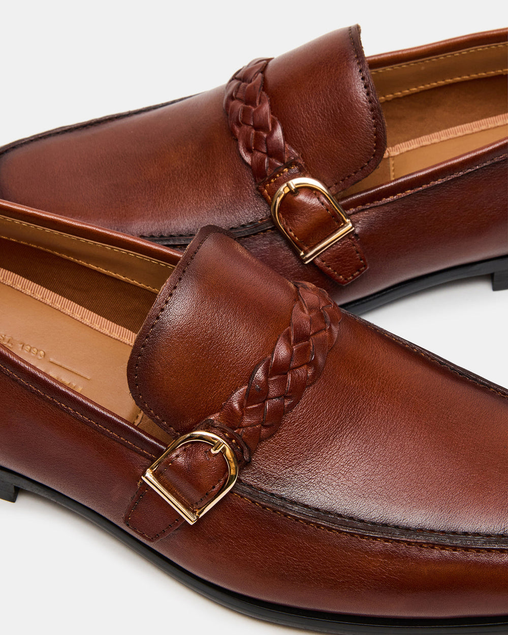 CHAPLIN Tan Leather Woven-Strap Buckle Slip-On Men's Loafer | Steve Madden for Sale