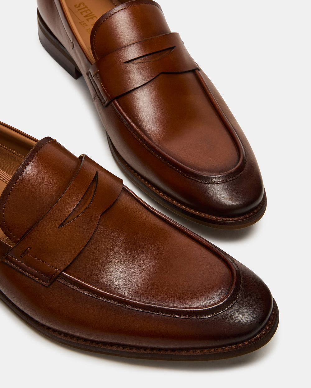 LIGHTNING Tan Leather Round-Toe Slip-On Men's Loafer | Steve Madden for Sale