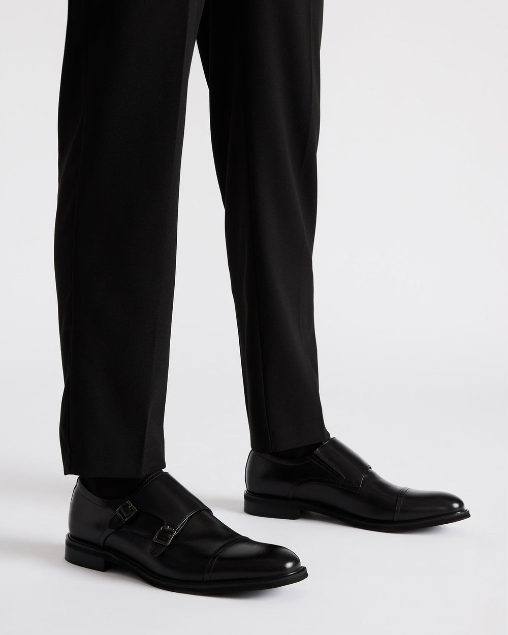 HARAN Black Leather Men's Buckle Strap Dress Shoe | Steve Madden discount
