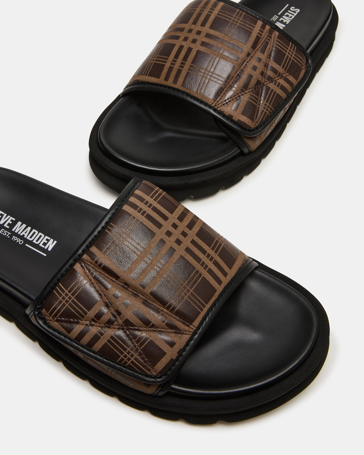 REESE Brown Slide Footbed Rounded-Toe Men's Sandal | Steve Madden near me