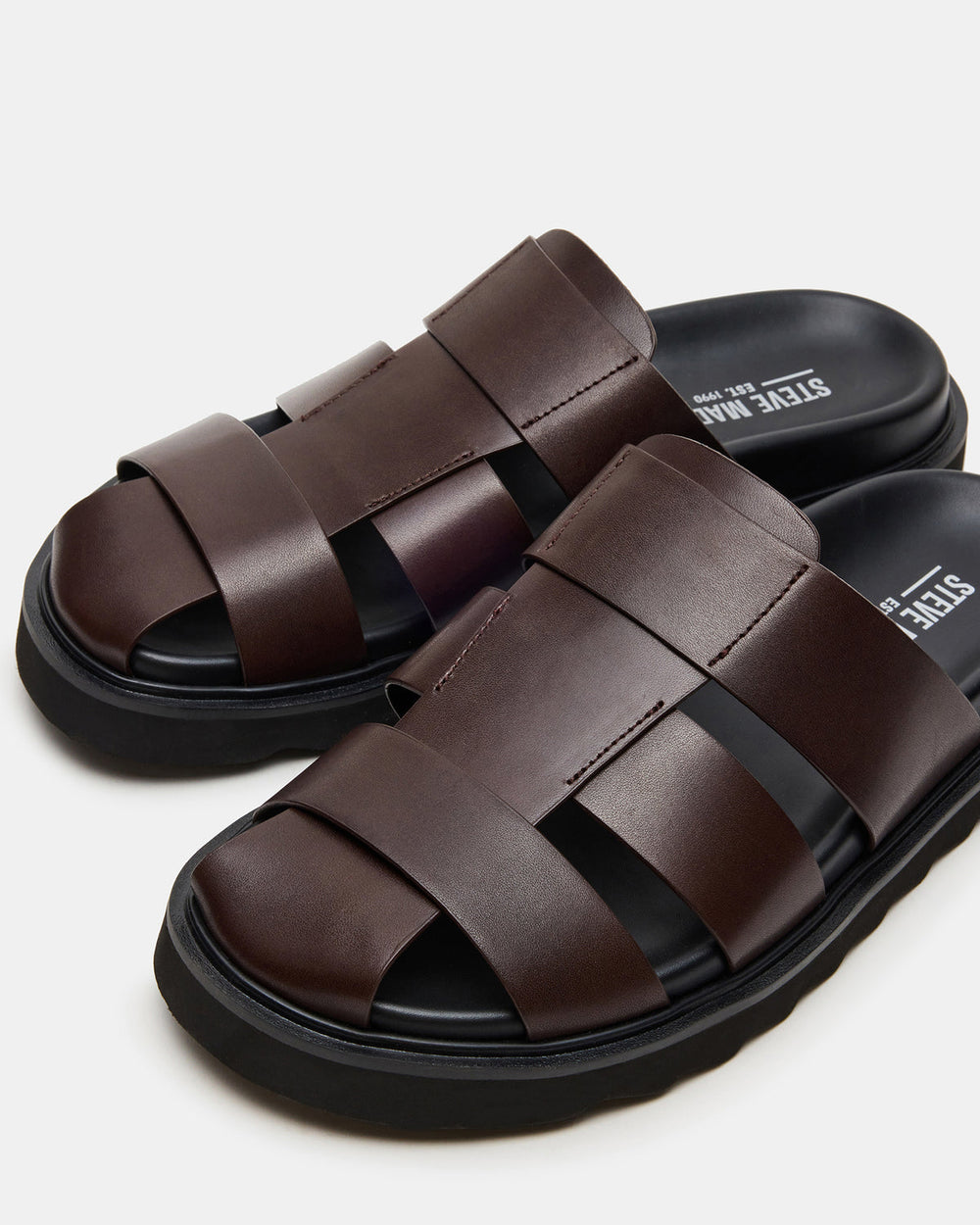 BLAZET Brown Leather Footbed Fisherman Men's Sandal | Steve Madden near me