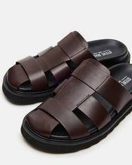 BLAZET Brown Leather Footbed Fisherman Men's Sandal | Steve Madden near me