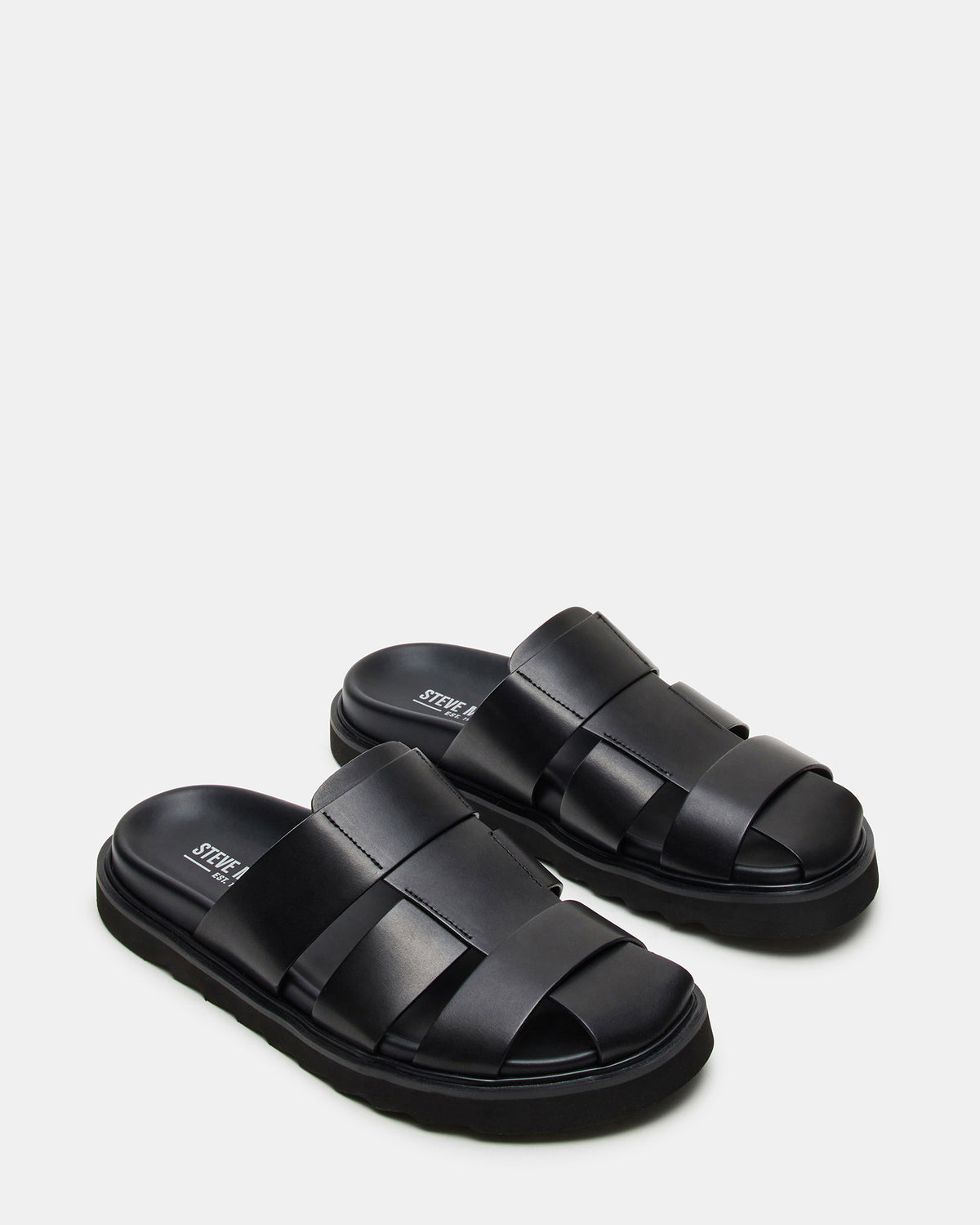 BLAZET Black Leather Footbed Fisherman Men's Sandal | Steve Madden online